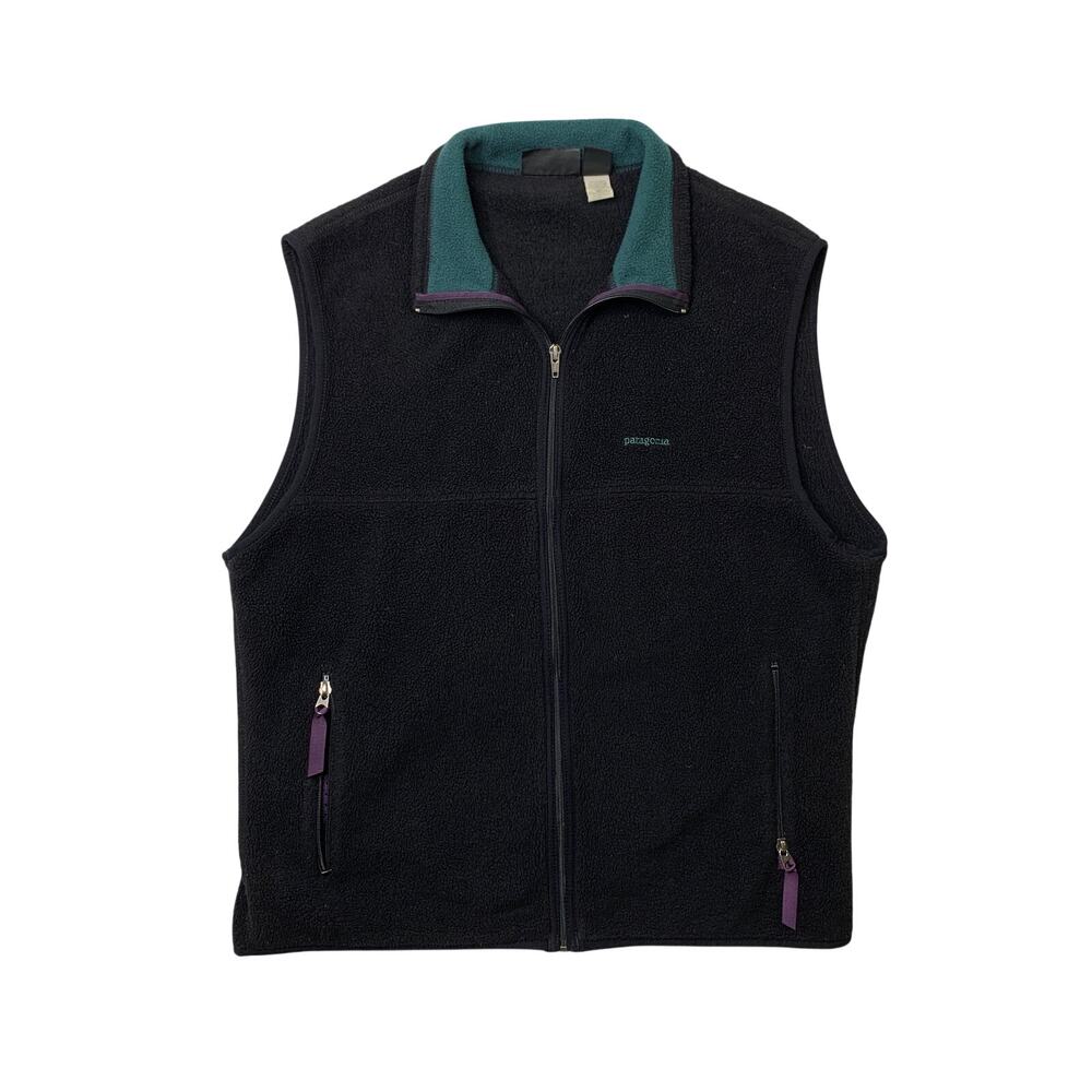 Vintage Patagonia Vest Men L Large Black Spruce Synchilla Fleece Made in USA 90s